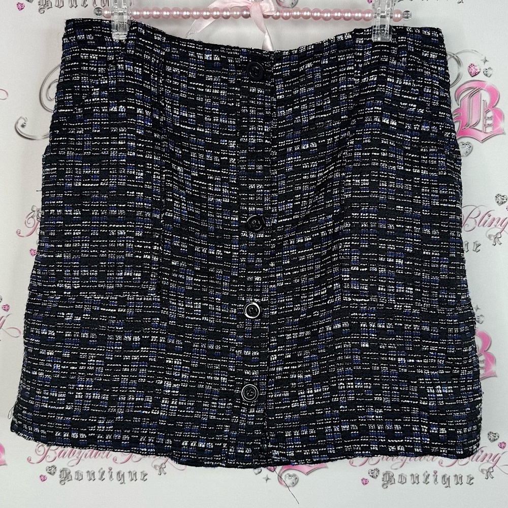 Banana Republic skirt blue Black and Blue Tweed Mini Skirt buttons classy